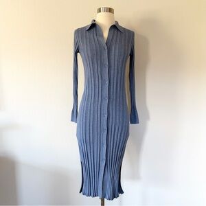 Margaret O’Leary NWT M.O.L. Knits Sylvie Ribbed Button Up Dress Denim Blue XS